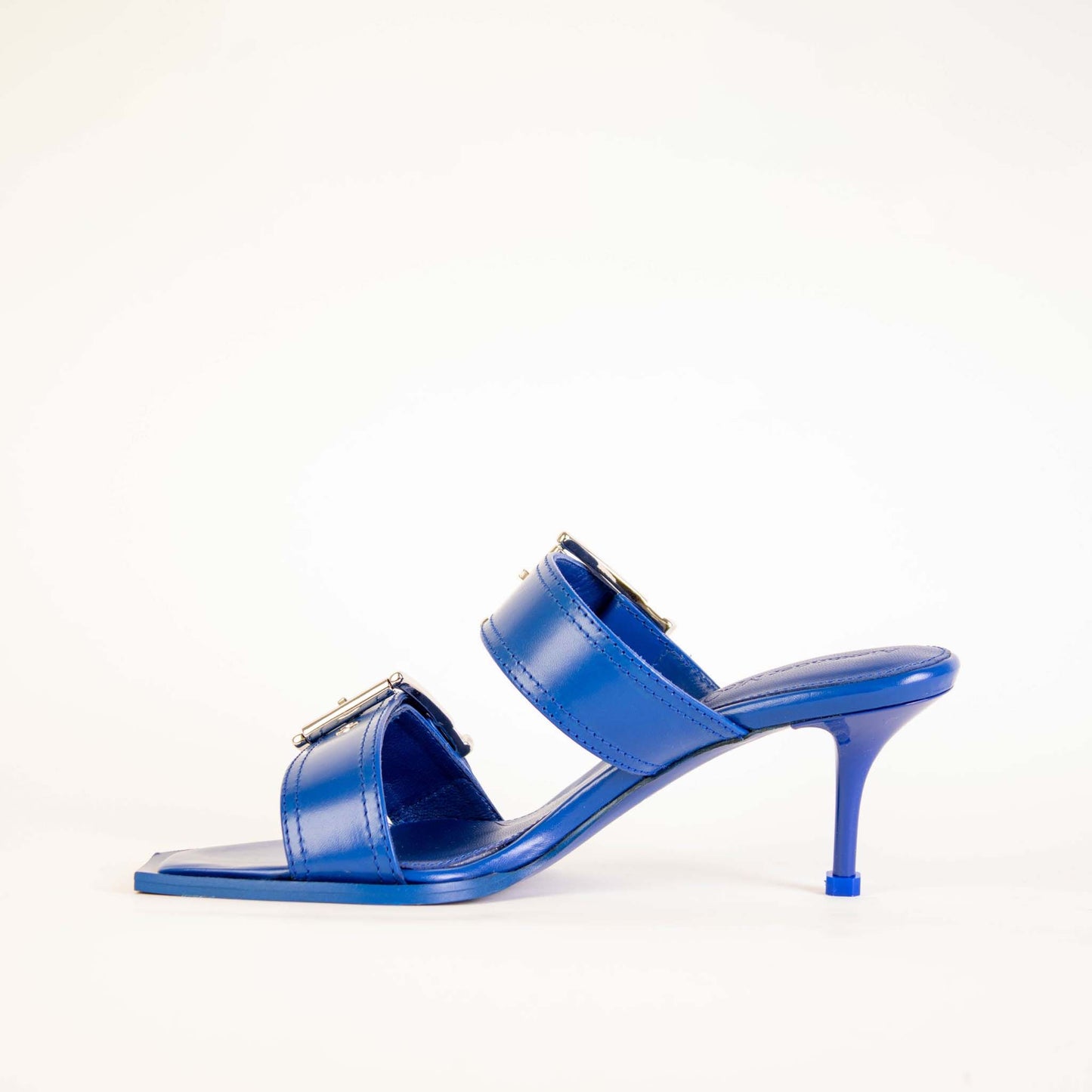 Alexander McQueen Elegant Heeled Buckle Blue Sandals