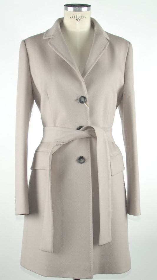 Made in Italy Elegant Virgin Wool Gray Belted Jacket