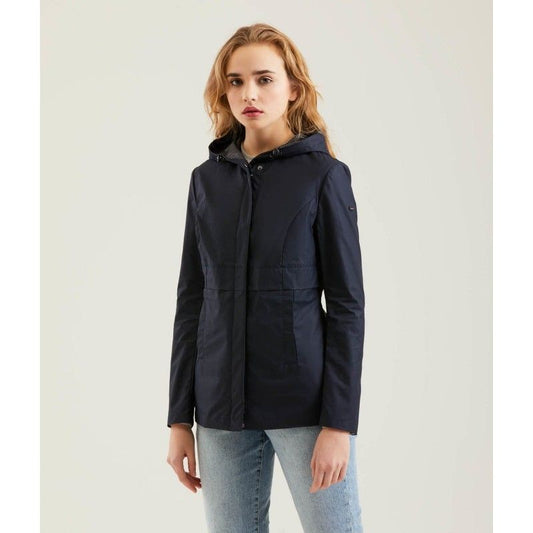 Refrigiwear Chic Blue Polyester Jacket with Zip and Button Detail
