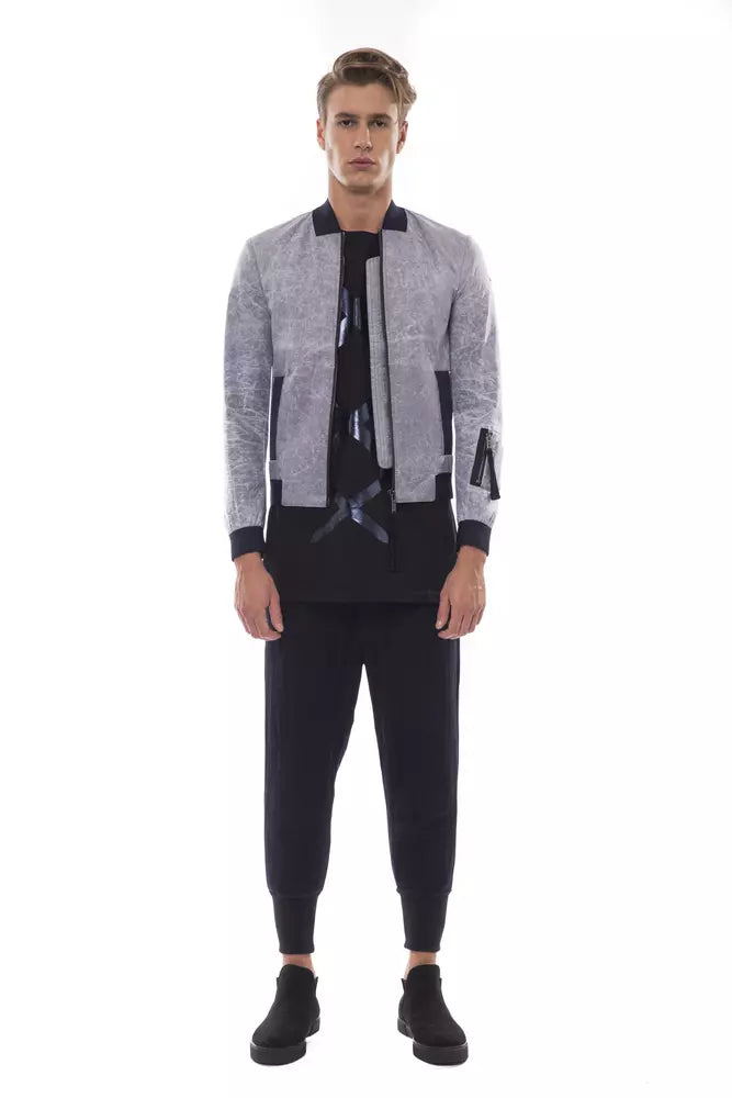 Nicolo Tonetto Sleek Gray Bomber Jacket with Emblem Accent