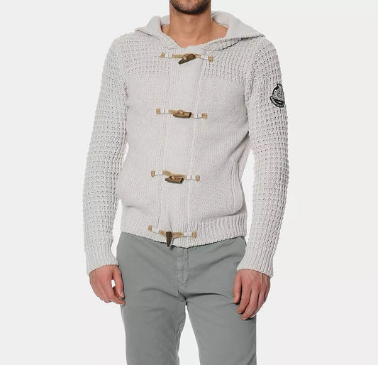 Armata Di Mare Beige Hooded Knit Cardigan with Logo Detail
