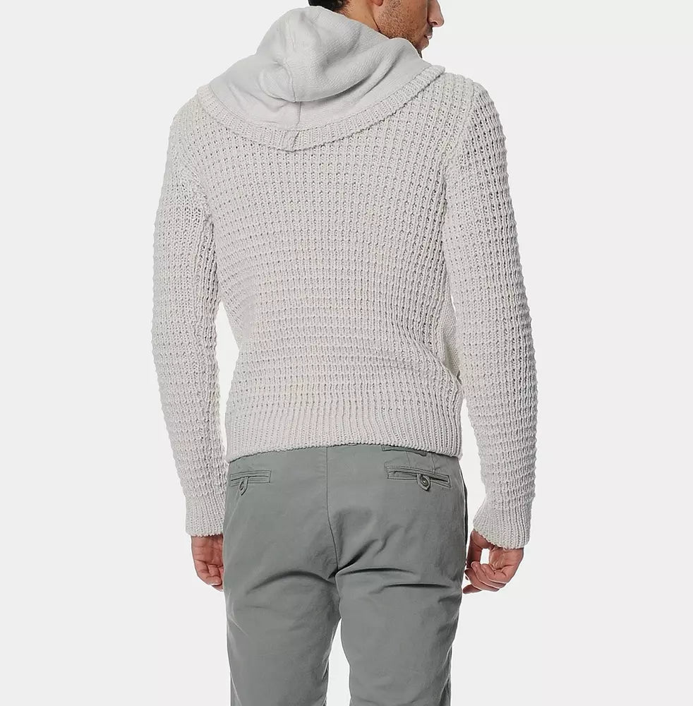 Armata Di Mare Beige Hooded Knit Cardigan with Logo Detail