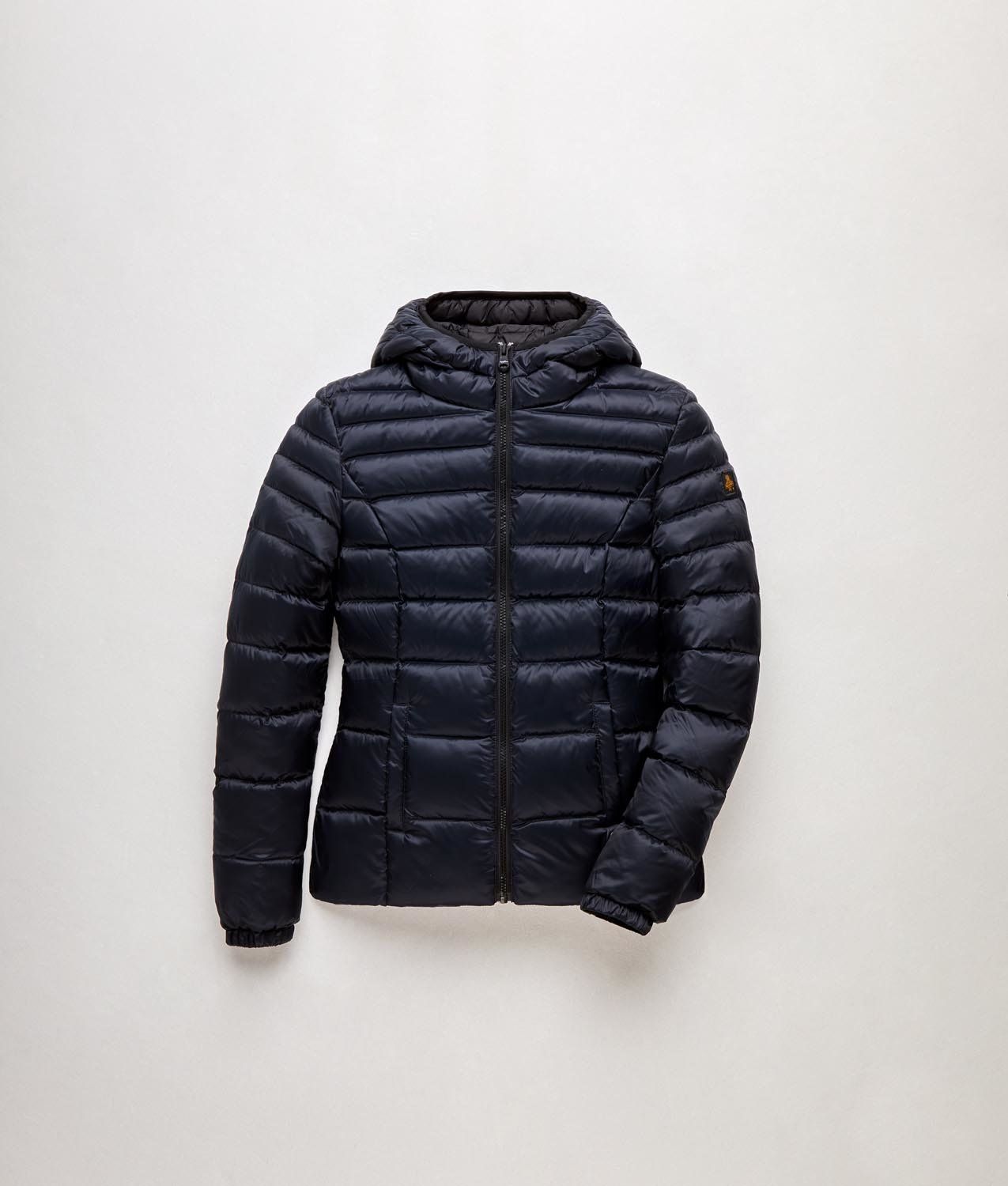 Refrigiwear Elegant Satin-Feel Down Jacket in Dark Blue