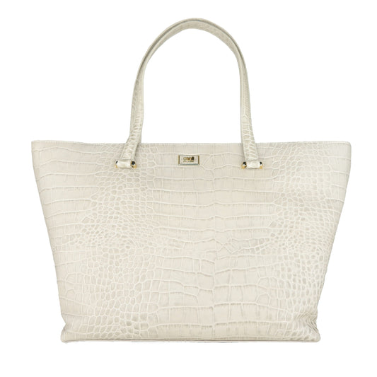 Cavalli Class Chic White Calfskin Leather Handbag