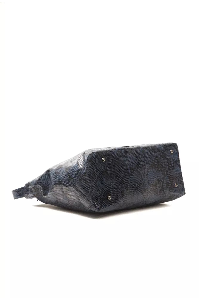 Pompei Donatella Elegant Blue Python Print Leather Shoulder Bag