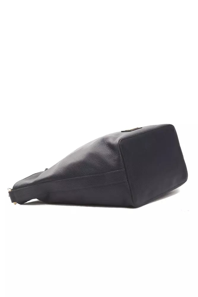 Pompei Donatella Chic Gray Leather Shoulder Bag with Logo Detailing