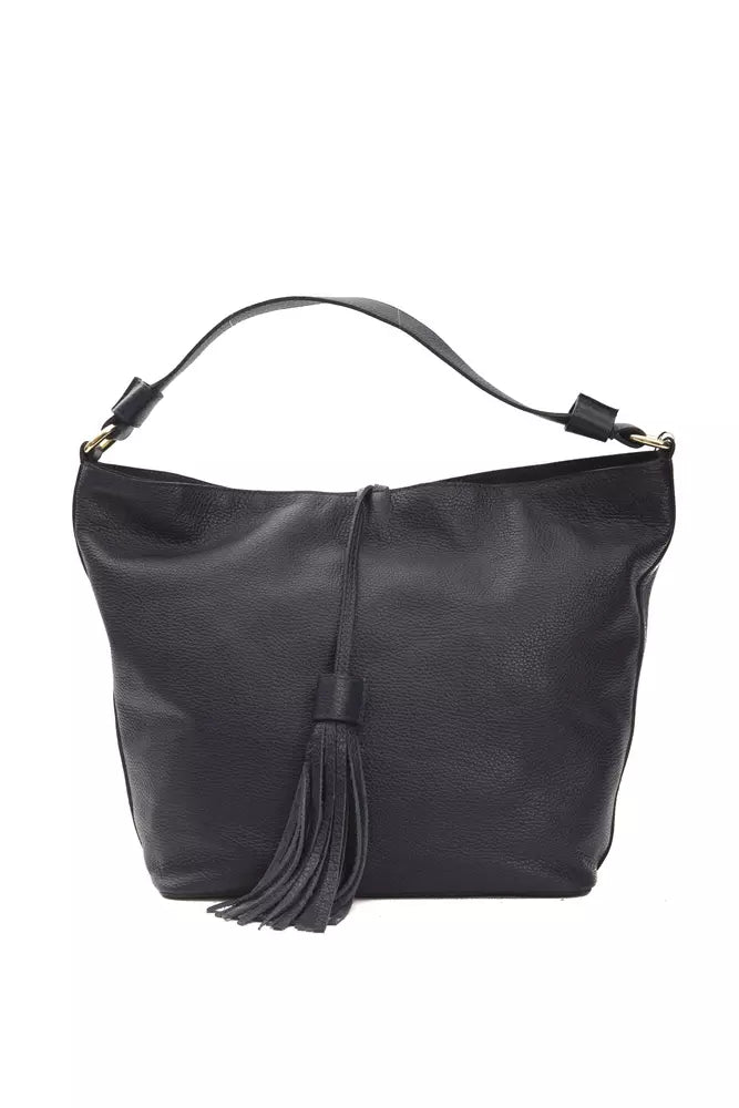 Pompei Donatella Chic Gray Leather Shoulder Bag with Logo Detailing