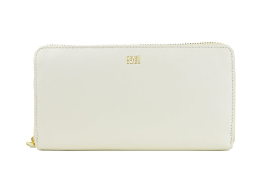 Cavalli Class Elegant White Calfskin Leather Wallet