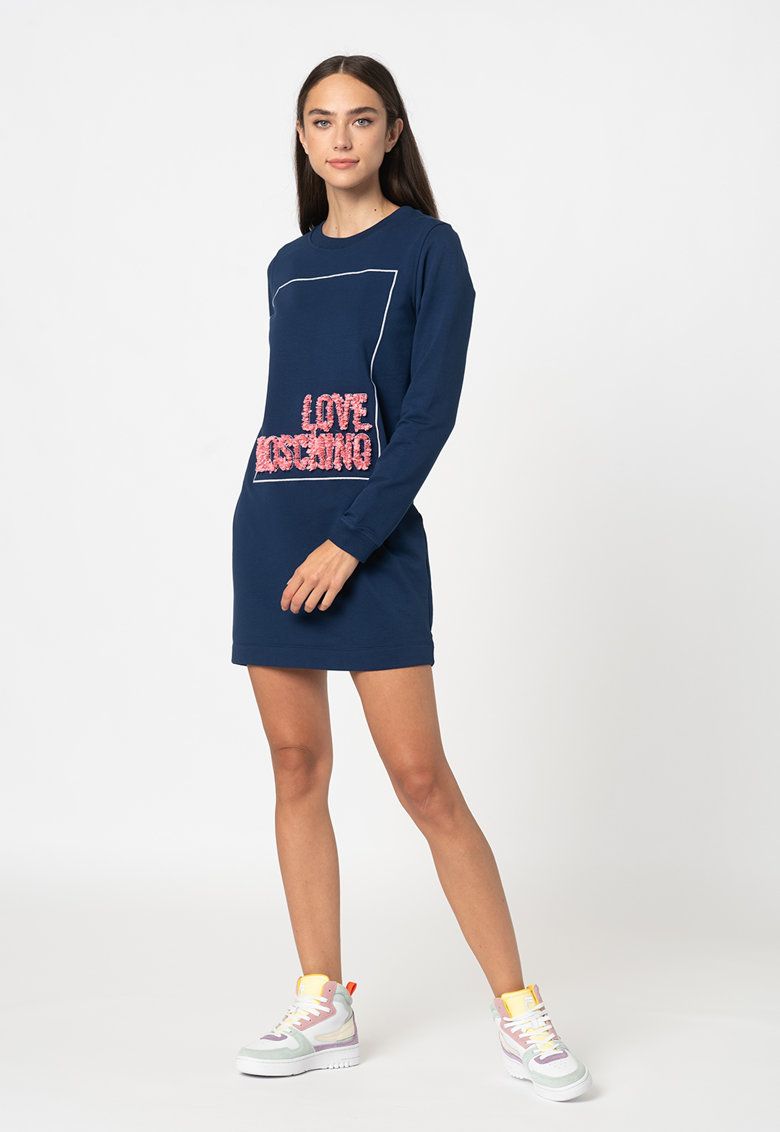 Love Moschino Chic Blue Relief Dress with Signature Design