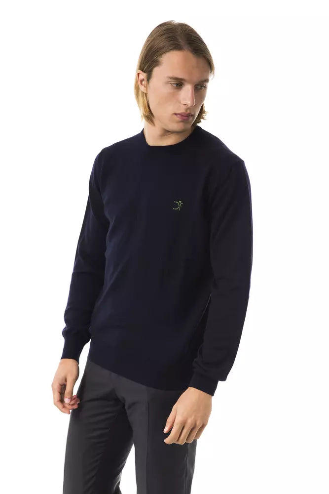 Uominitaliani Elegant Embroidered Crew Neck Wool Sweater
