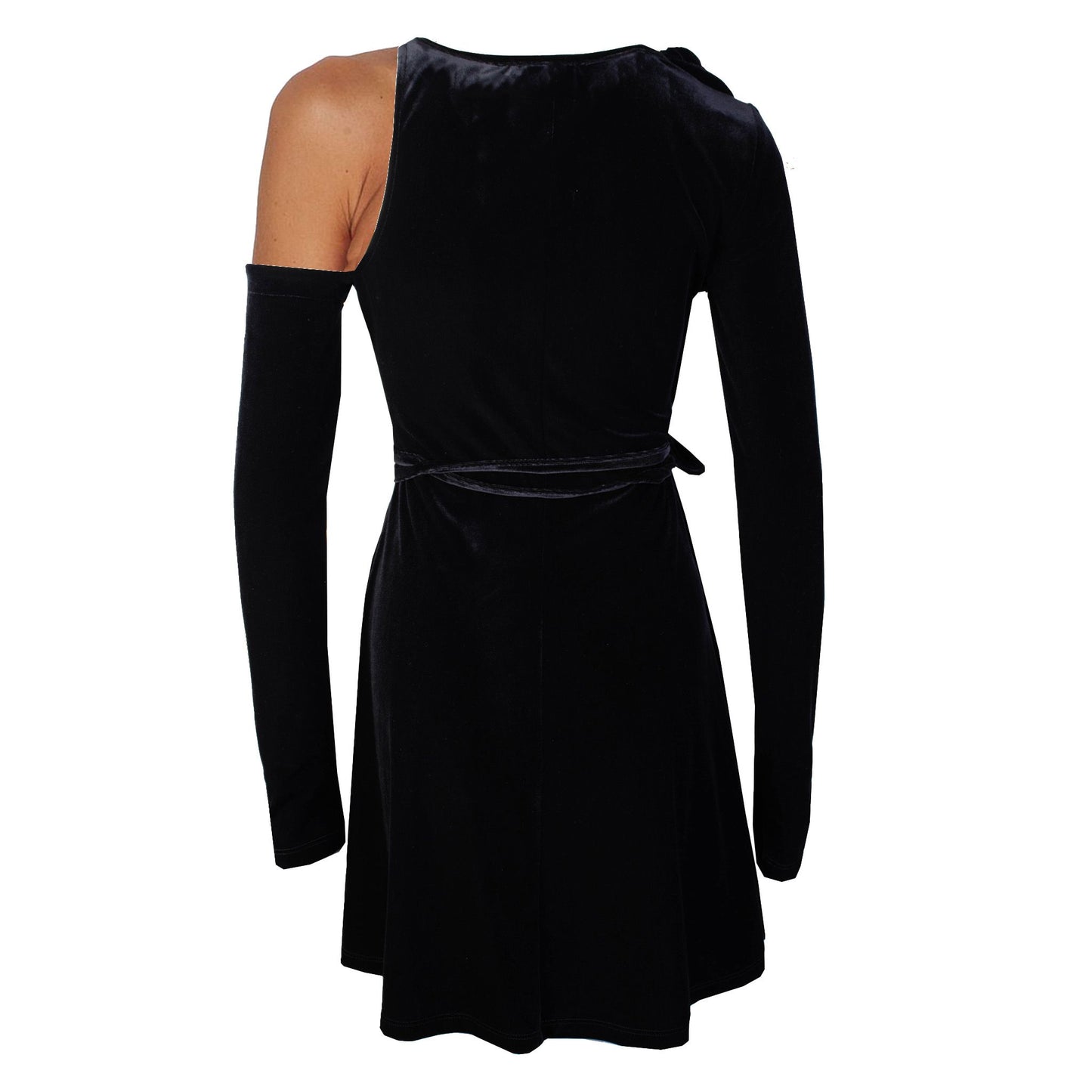 Versace Jeans Velvet Cut-Out Asymmetric Black Dress