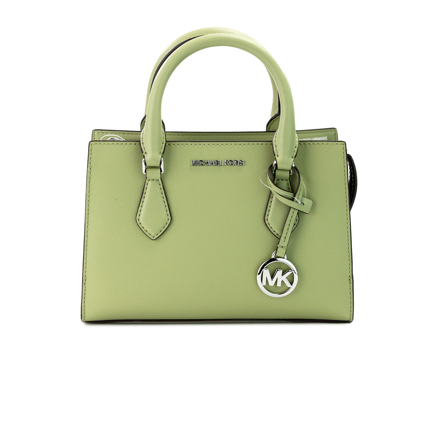 Michael Kors Sheila Small Light Sage Vegan Leather Center Zip Satchel Purse Bag